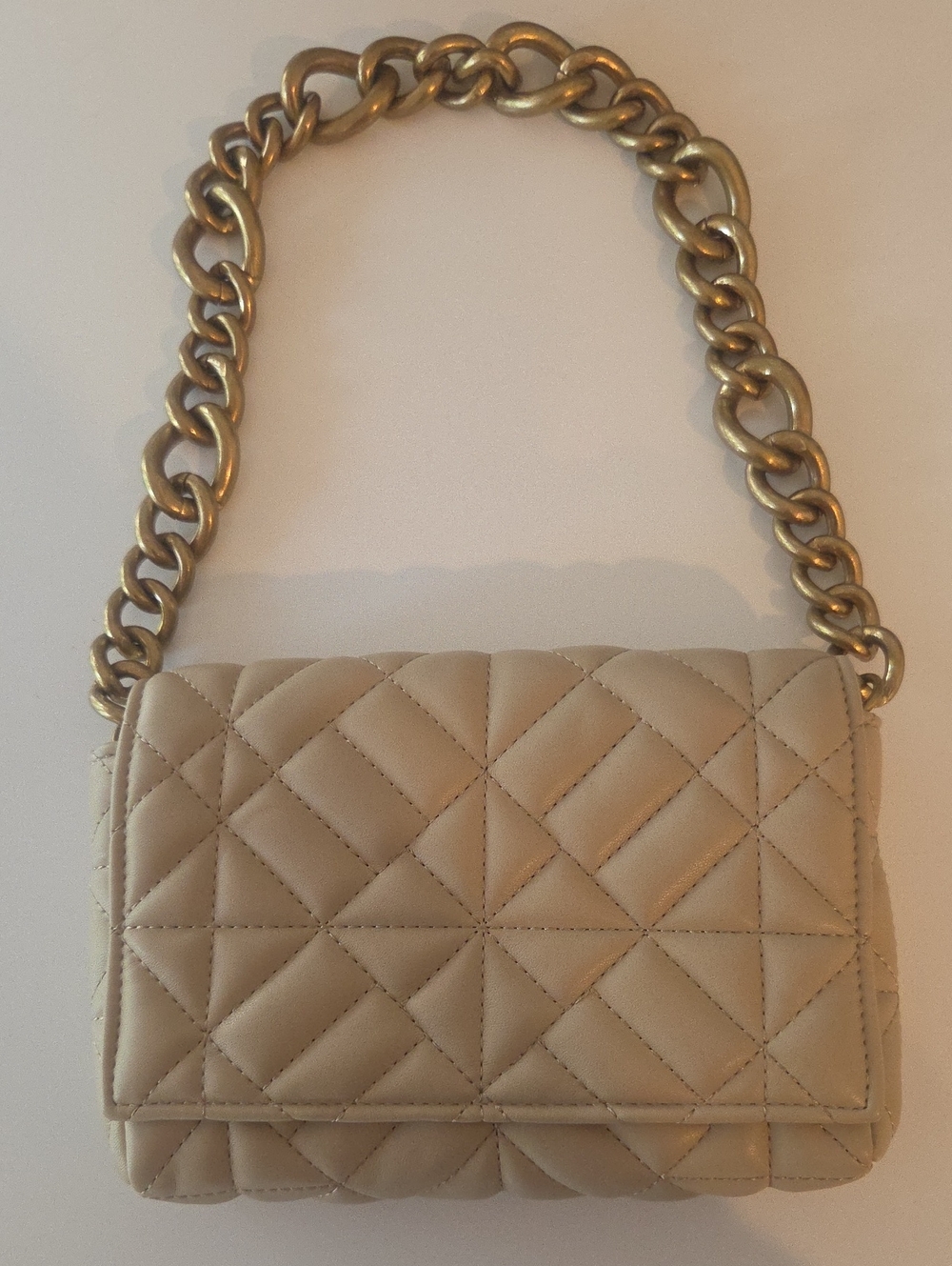 Zara Quilted Beige Chain Shoulder Bag